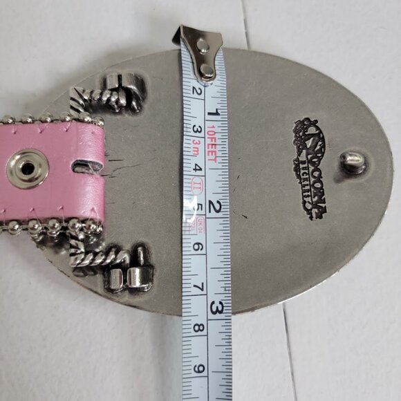 Nocona Girls Pink Leather Cowgirl Belt Sz 22 Horse Foal Silver Oval Belt Western - Picture 9 of 12